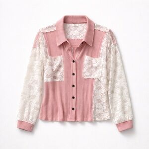 POL Pink and White Lace Cardigan